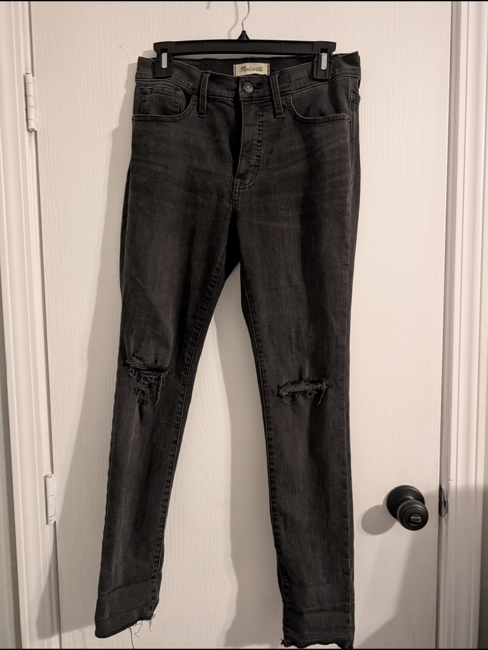 Madewell Washed Black Skinny Jeans with Knee Rips